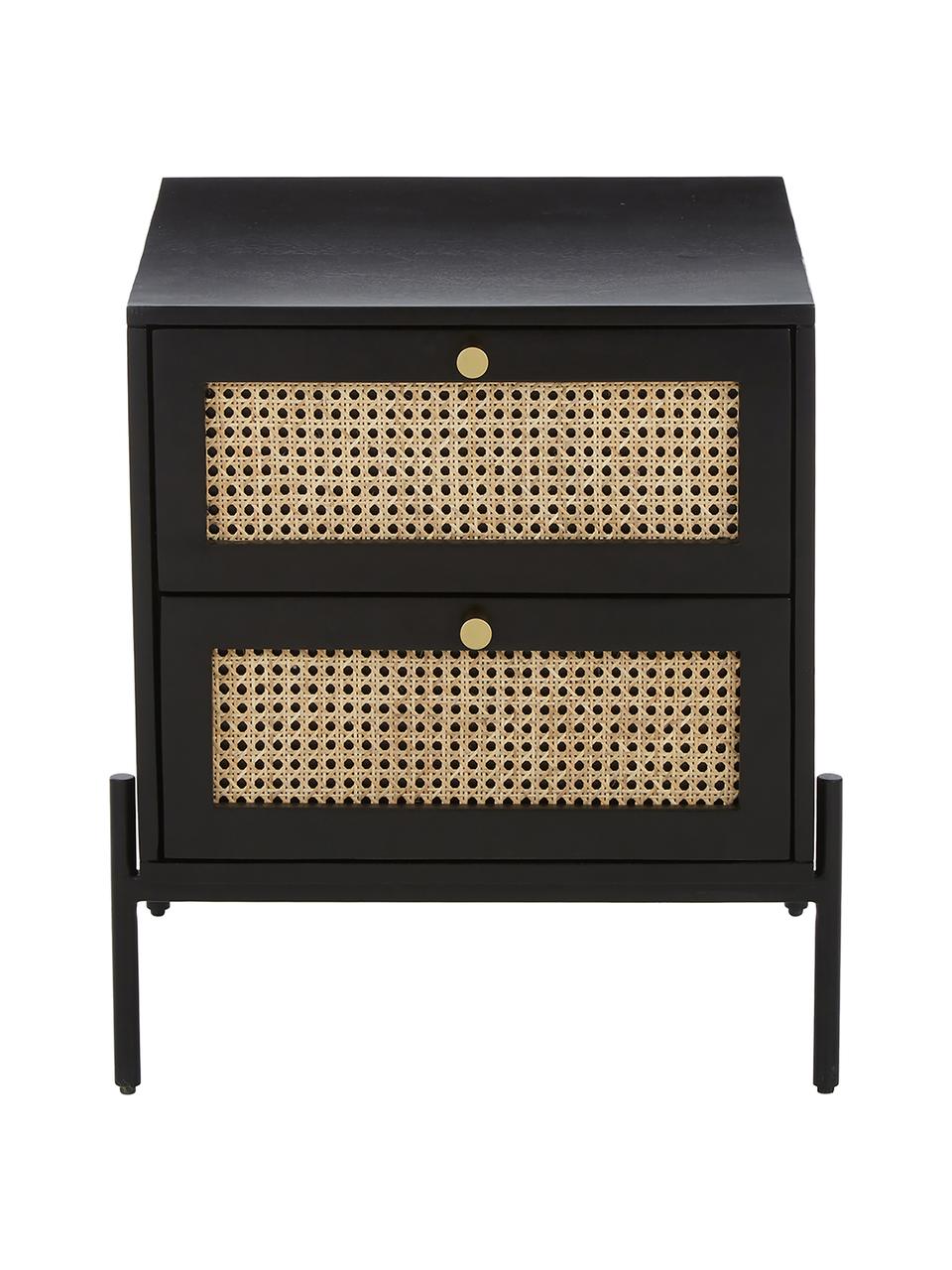 Comodino con cassetti Vienna, Piedini: metallo verniciato a polv, Legno di mango, nero, Larg. 45 x Alt. 55 cm
