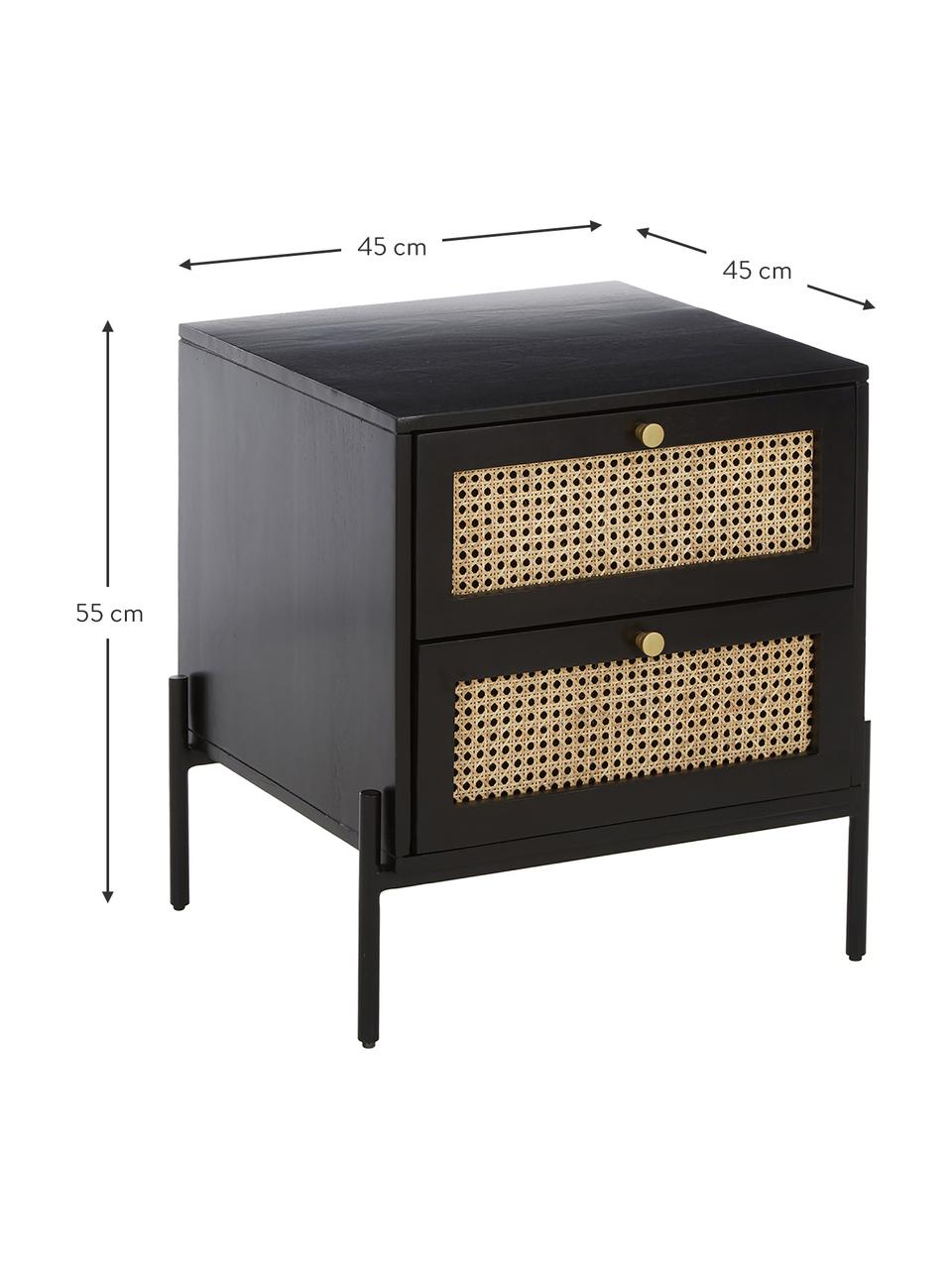 Comodino con cassetti Vienna, Piedini: metallo verniciato a polv, Legno di mango, nero, Larg. 45 x Alt. 55 cm