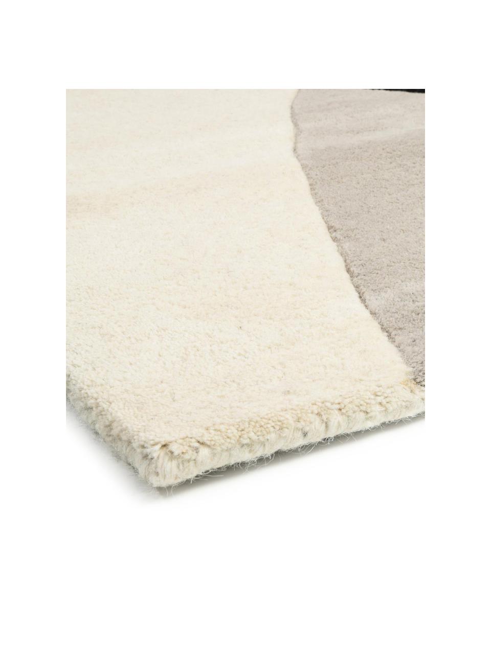 Alfombra artesanal de lana Matrix Arc, Parte superior: 100% lana, Reverso: 100% algodón Certificado , Tonos beige, gris claro, negro, An 120 x L 170 cm (Tamaño S)