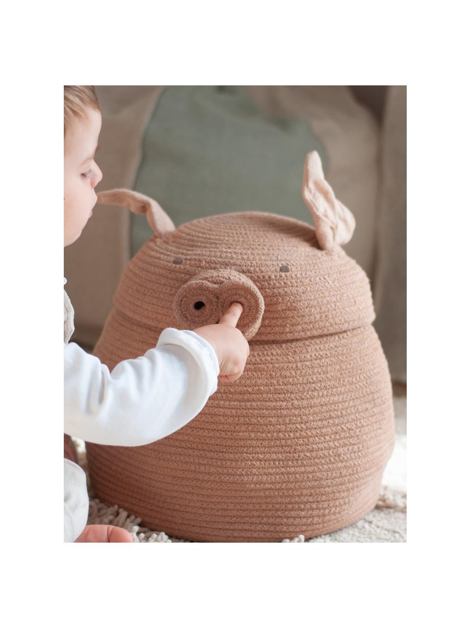 Aufbewahrungskorb Peggy the Pig mit Deckel, handgefertigt, 67 % Baumwolle, 33 % Polyester, recycelt, Peggy the Pig, Ø 32 x H 30 cm