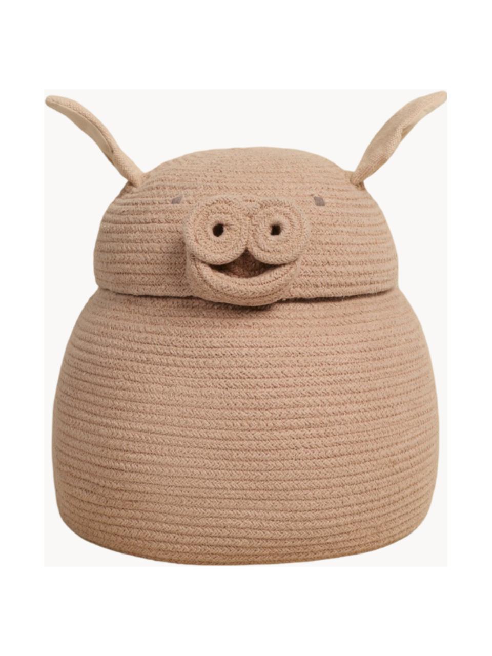 Aufbewahrungskorb Peggy the Pig mit Deckel, handgefertigt, 67 % Baumwolle, 33 % Polyester, recycelt, Peggy the Pig, Ø 32 x H 30 cm