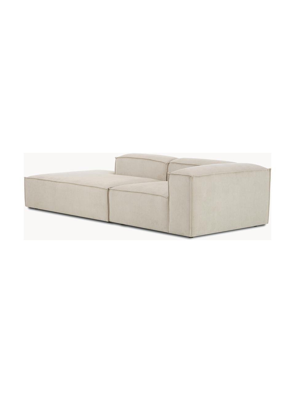 Diván modular grande de pana Lennon, Tapizado: pana (92% poliéster, 8% p, Estructura: madera de pino maciza, ma, Patas: plástico Este producto es, Pana beige claro, An 269 x F 119 cm, reposabrazos izquierdo