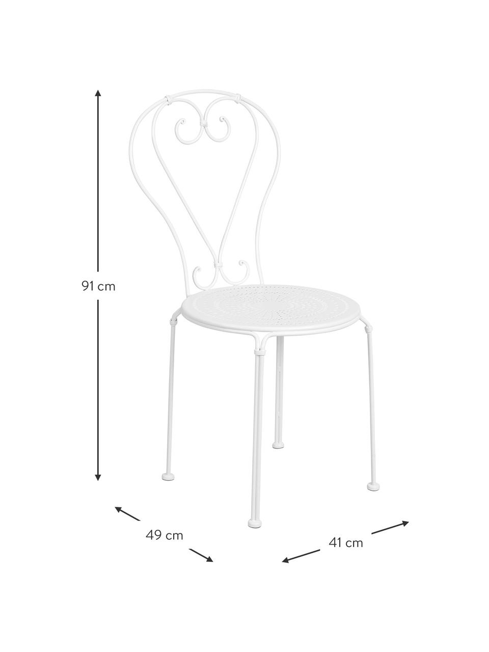 Sillas de metal Century, 2 uds., Metal con pintura en polvo, resistente a la intemperie e insensible
Zócalos de goma en las patas para un agarre antideslizante y protección adicional contra rasguños en suelo sensibles, Blanco, An 49x F 53 cm