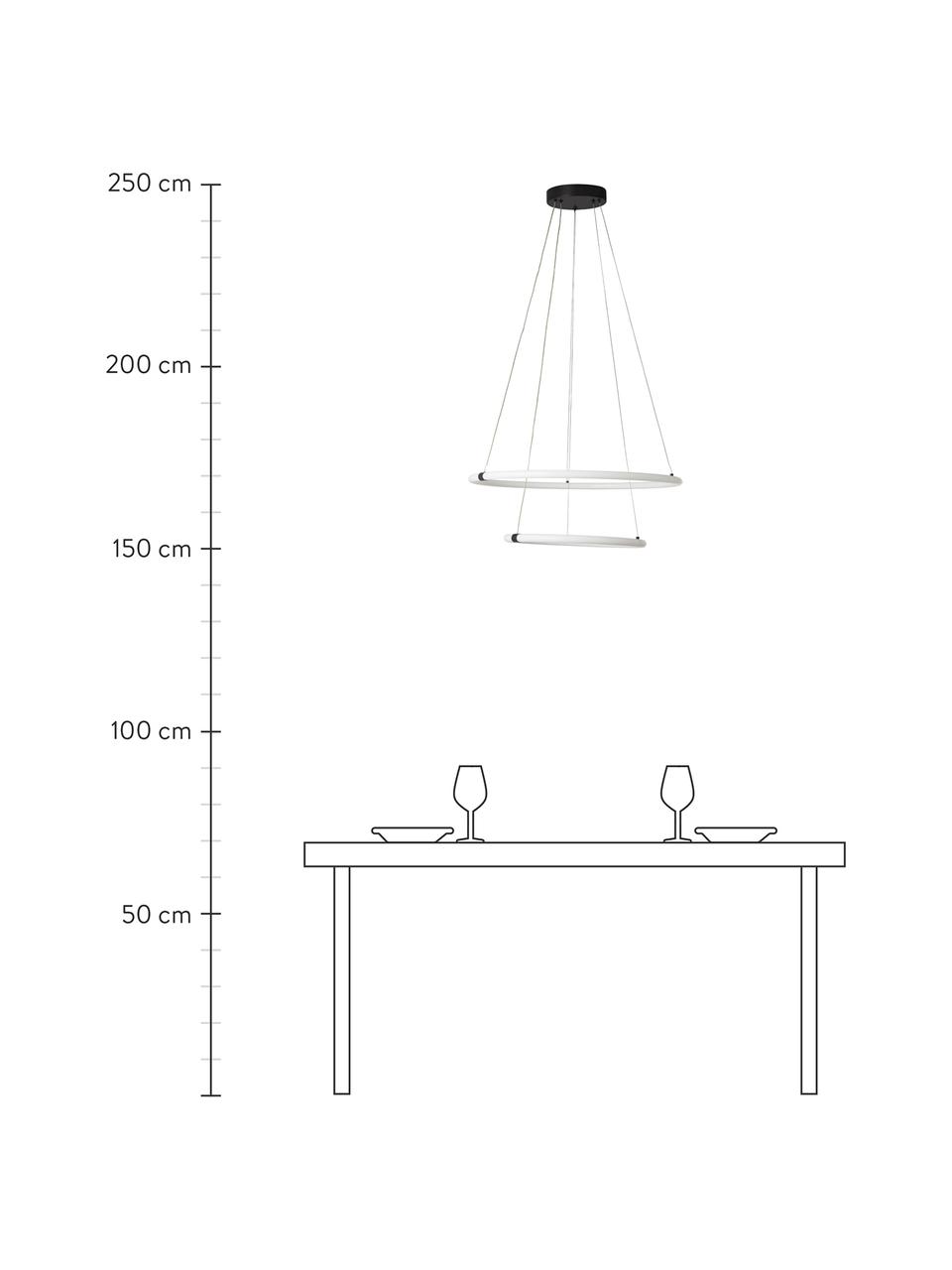 Dimmbare LED-Pendelleuchte Ring in Weiß, Lampenschirm: Acryl, Baldachin: Stahl, beschichtet, Weiß, Schwarz, Ø 59 x H 120 cm