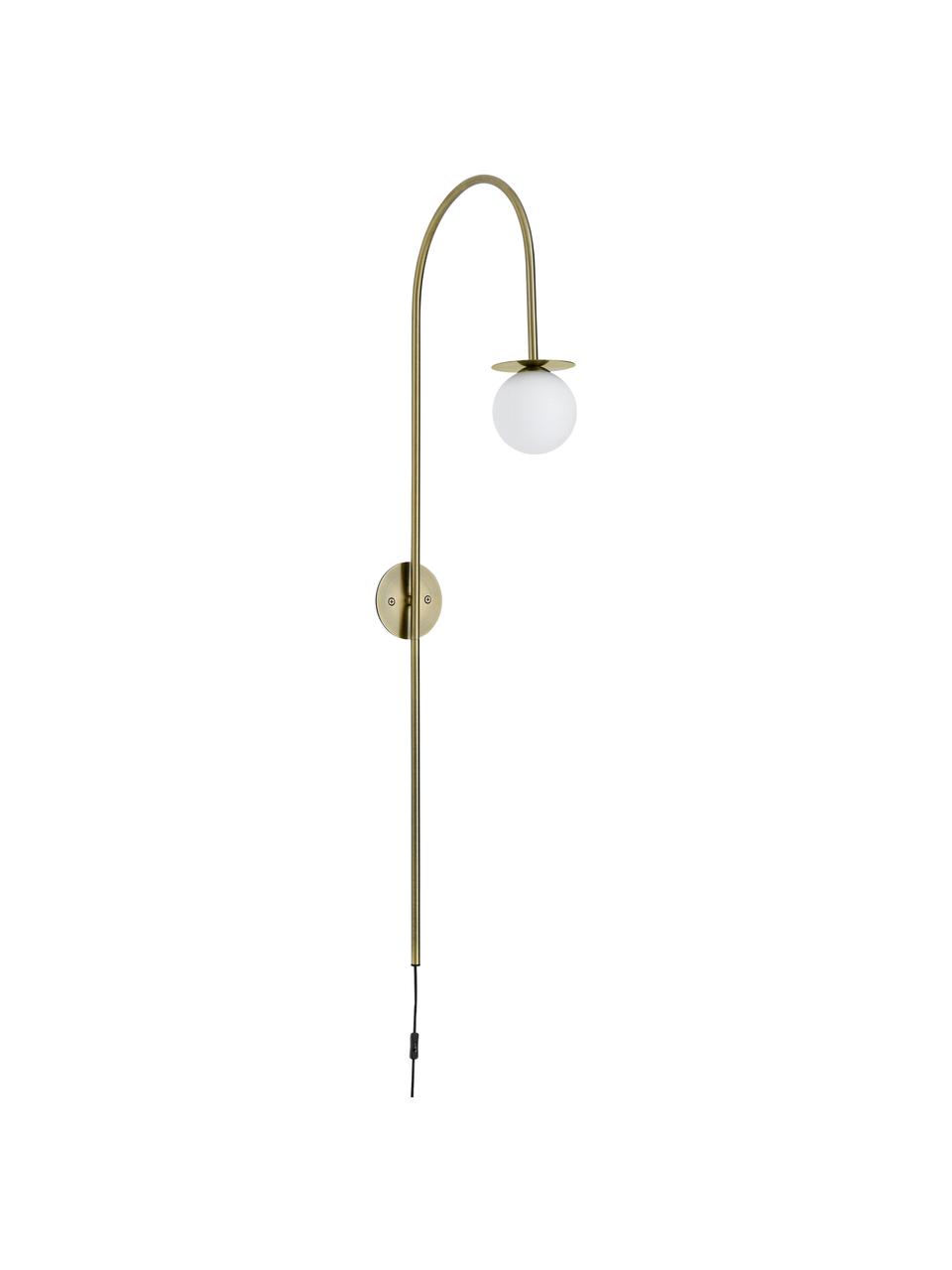 Aplique de vidrio opalino Milo, Pantalla: vidrio opalino, Fijación: metal, Cable: cubierto en tela, Latón, An 10 x F 32 cm
