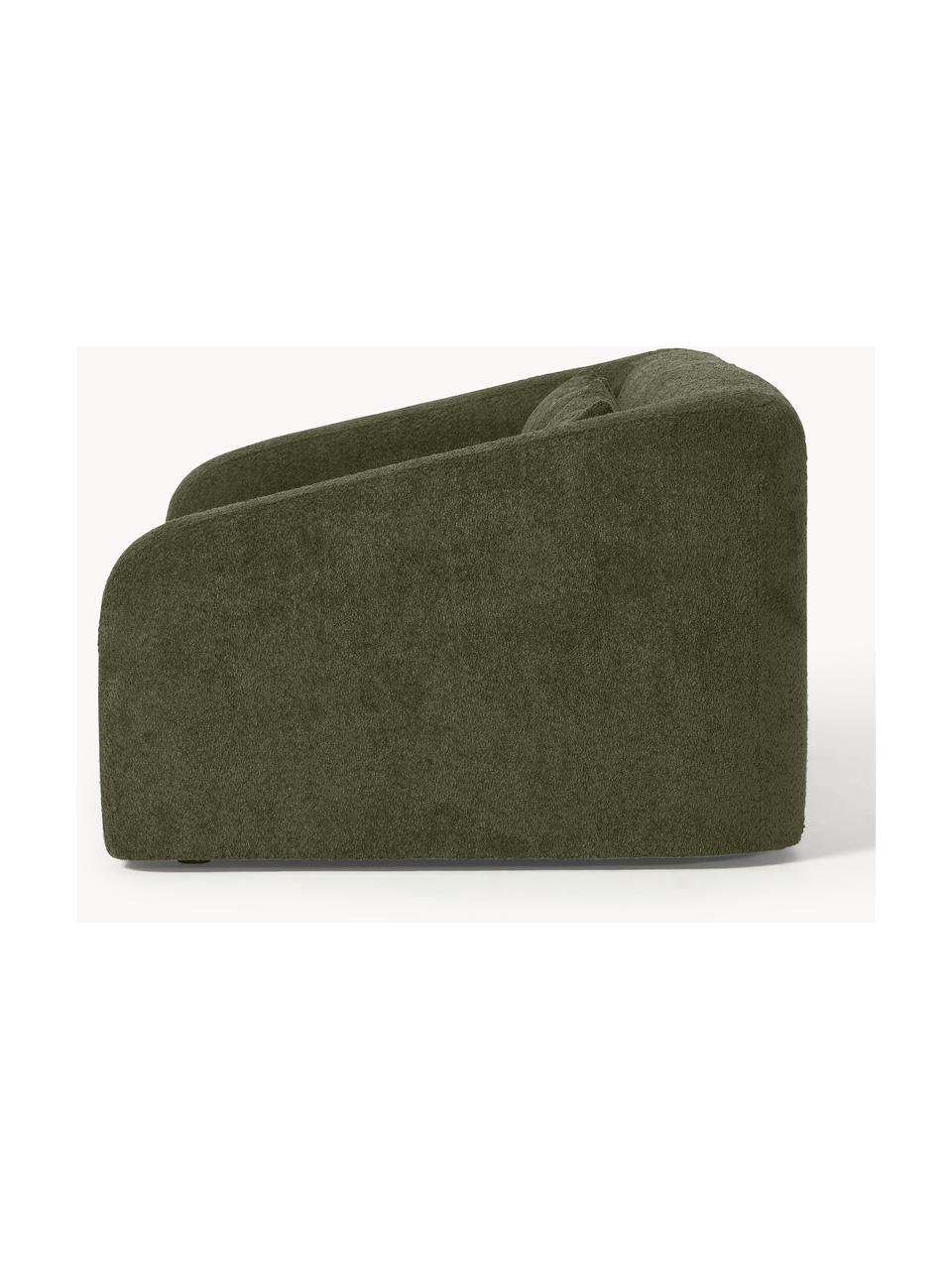 Sofá cama de borreguillo bouclé Eliot (2 plazas), Tapizado: tejido borreguillo bouclé, Patas: plástico, Borreguillo bouclé verde oscuro, An 180 x F 100 cm