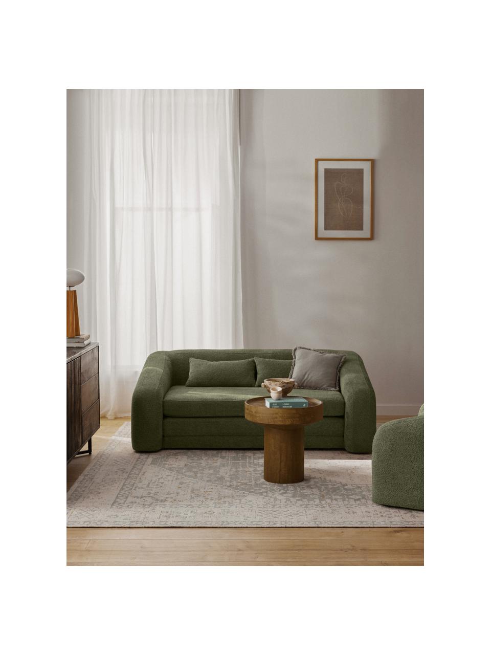 Sofá cama de borreguillo bouclé Eliot (2 plazas), Tapizado: tejido borreguillo bouclé, Patas: plástico, Borreguillo bouclé verde oscuro, An 180 x F 100 cm