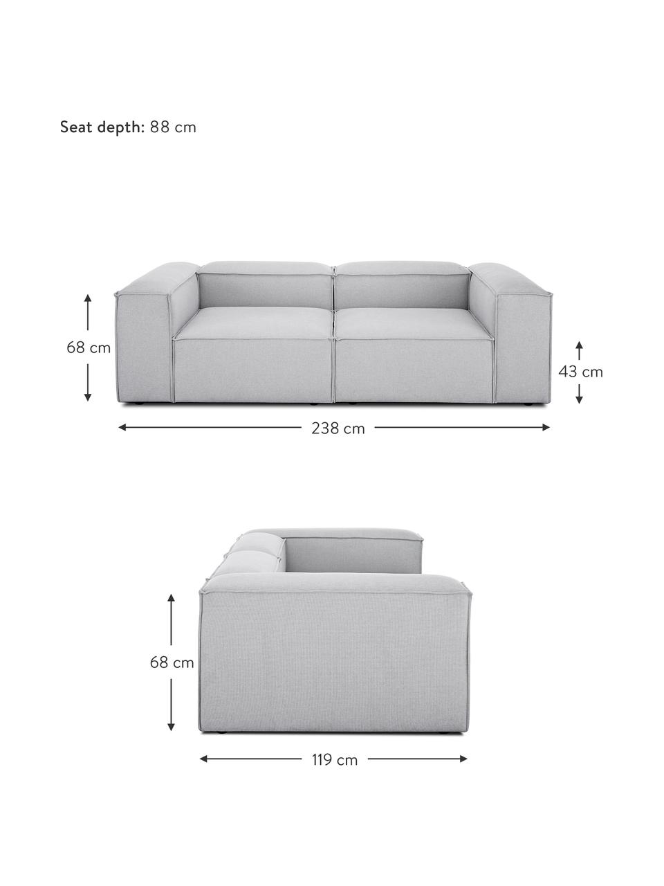 Canapé 3 places modulaire gris clair Lennon, Tissu gris clair, larg. 238 x prof. 119 cm