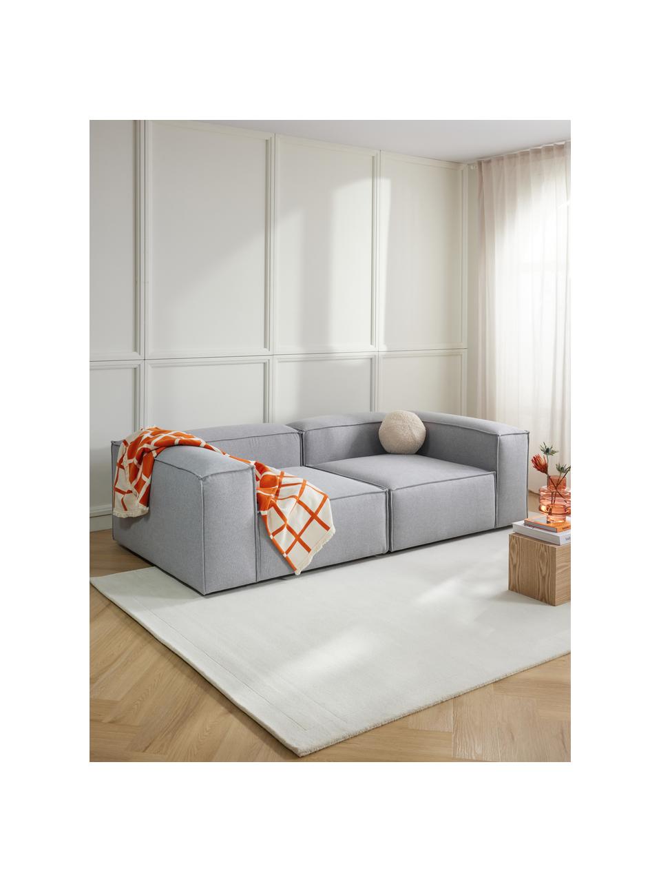 Sofa modułowa Lennon (3-osobowa), Tapicerka: poliester Dzięki tkaninie, Stelaż: lite drewno sosnowe z cer, Nogi: tworzywo sztuczne Materia, Jasnoszara tkanina, S 238 x G 119 cm