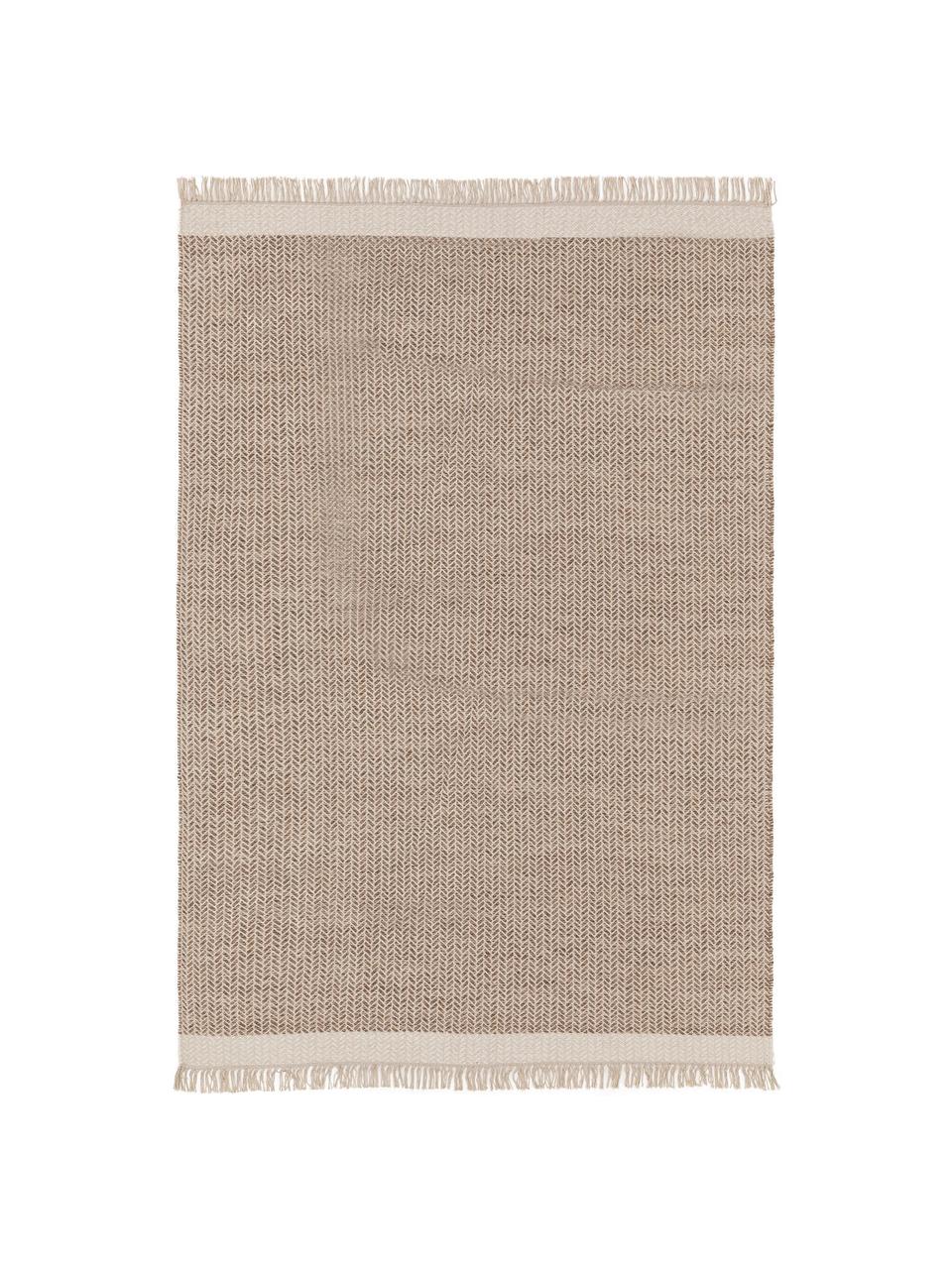Ręcznie tkany dywan z wełny z frędzlami Kim, 80% wełna, 20% bawełna
Włókna dywanów wełnianych mogą nieznacznie rozluźniać się w pierwszych tygodniach użytkowania, co ustępuje po pewnym czasie, Beżowy, kremowobiały, S 120 x D 170 cm (Rozmiar S)