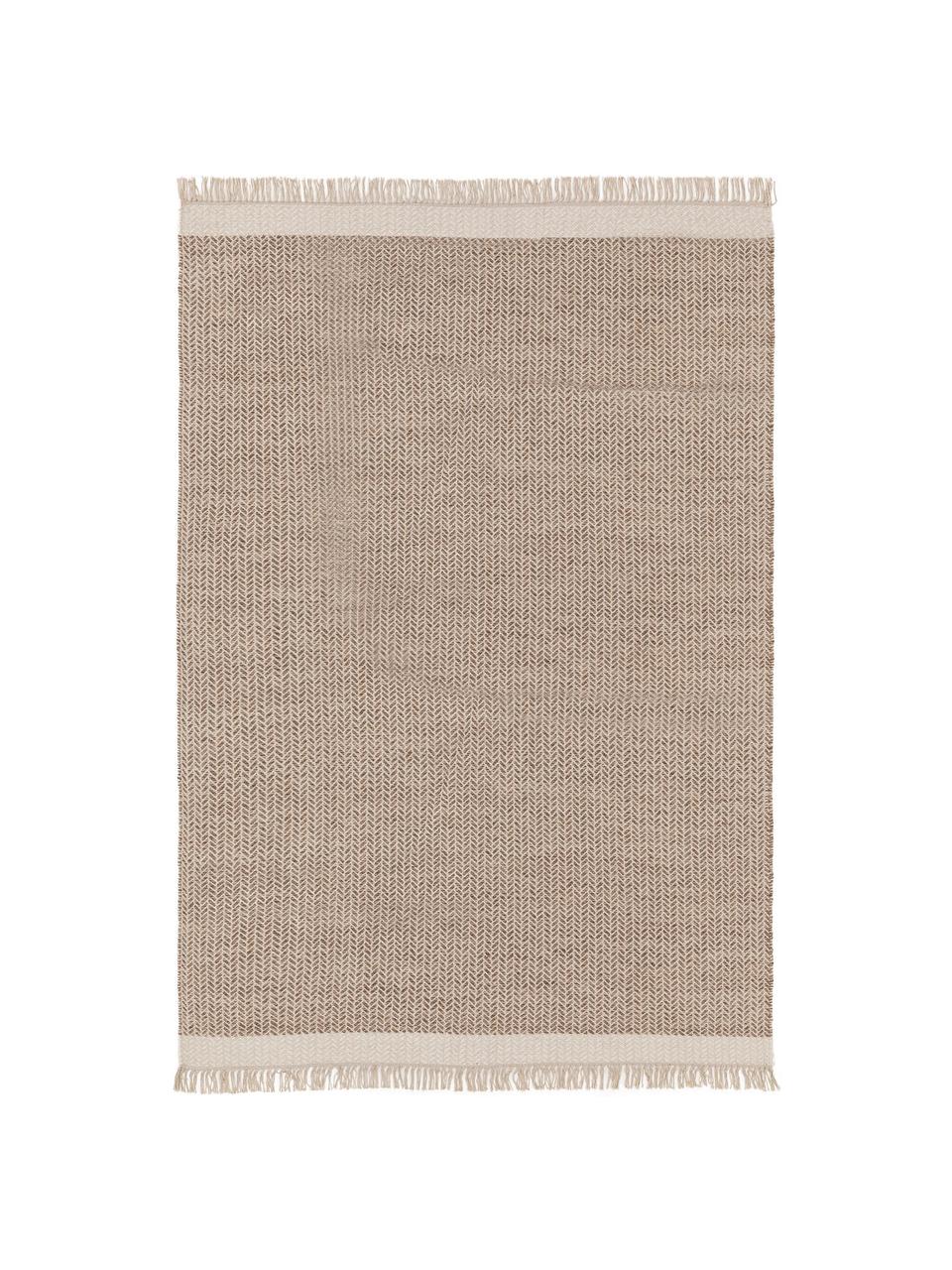 Tappeto in lana tessuto a mano con frange Kim, 80% lana, 20% cotone

Nel caso dei tappeti di lana, le fibre possono staccarsi nelle prime settimane di utilizzo, questo si riduce con l'uso quotidiano e la formazione di lanugine diminuisce, Beige, bianco crema, Larg. 80 x Lung. 120 cm (taglia XS)