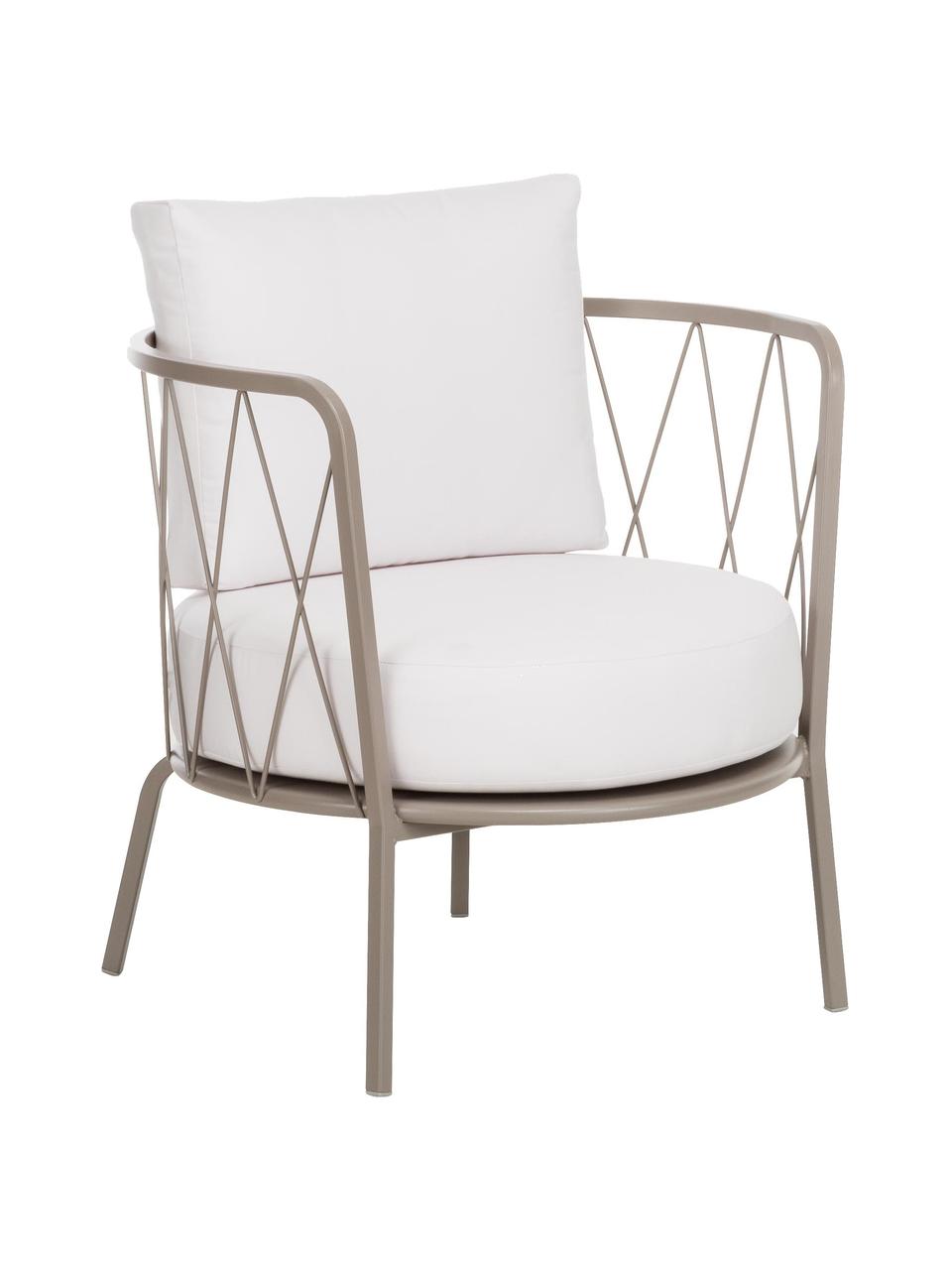 Fauteuil lounge de jardin avec assise rembourrée Sunderland, Structure : taupe Coussin d'assise et de dossier : crème, larg. 74 x prof. 61 cm