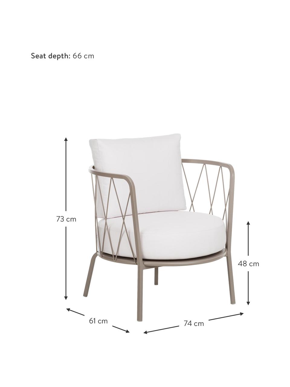 Fauteuil lounge de jardin avec assise rembourrée Sunderland, Structure : taupe Coussin d'assise et de dossier : crème, larg. 74 x prof. 61 cm