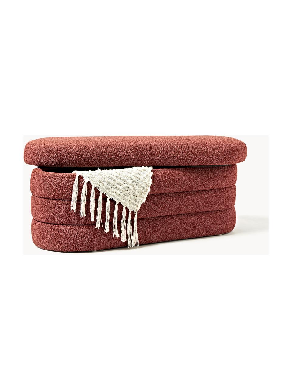 Panca imbottita in bouclé con vano contenitore Alto, Rivestimento: bouclé (100% poliestere) , Struttura: legno di pino, compensato, Bouclé rosso ruggine, Larg. 112 x Prof. 47 cm