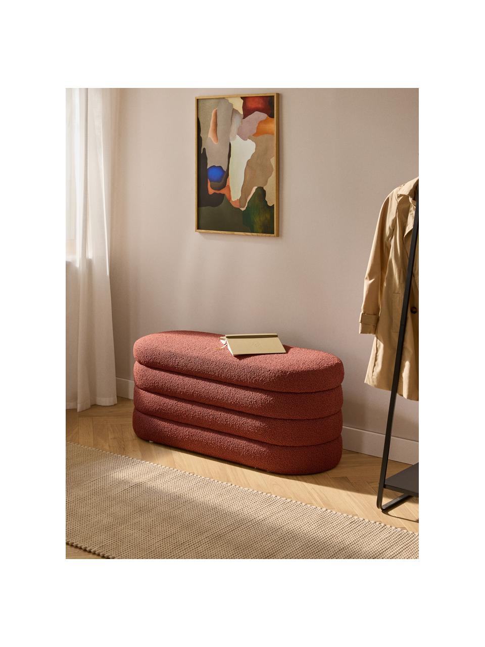 Panca imbottita in bouclé con vano contenitore Alto, Rivestimento: bouclé (100% poliestere) , Struttura: legno di pino, compensato, Bouclé rosso ruggine, Larg. 112 x Prof. 47 cm