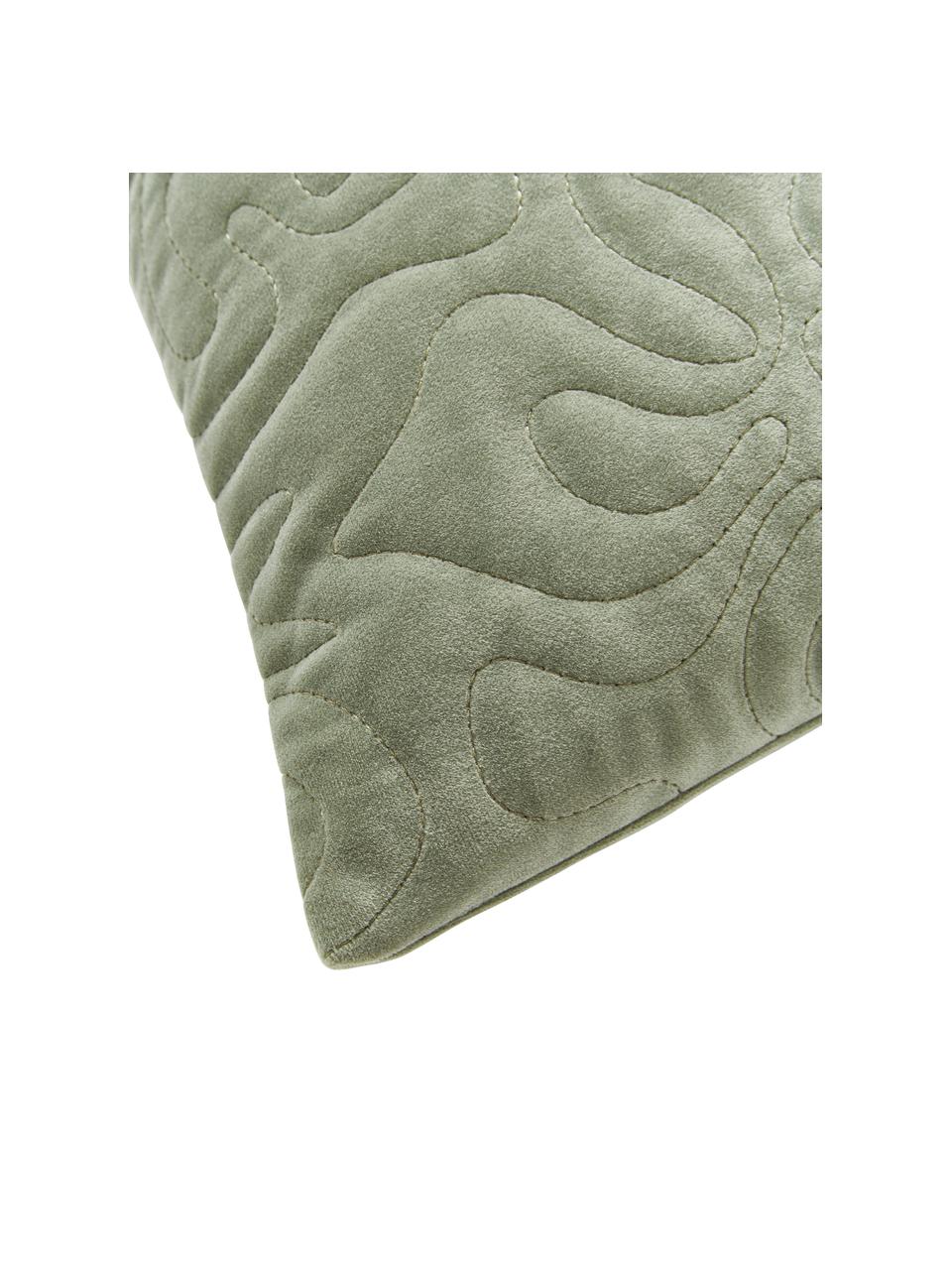 Fluwelen kussenhoes Hera met decoratie in saliegroen, 100 % gerecycled polyester, Fluweel saliegroen, B 45 x L 45 cm