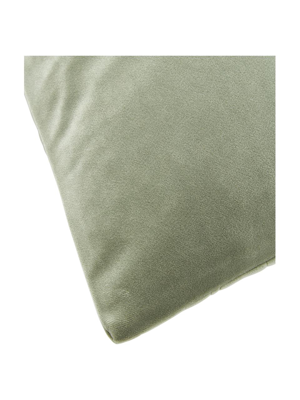 Fluwelen kussenhoes Hera met decoratie in saliegroen, 100 % gerecycled polyester, Fluweel saliegroen, B 45 x L 45 cm