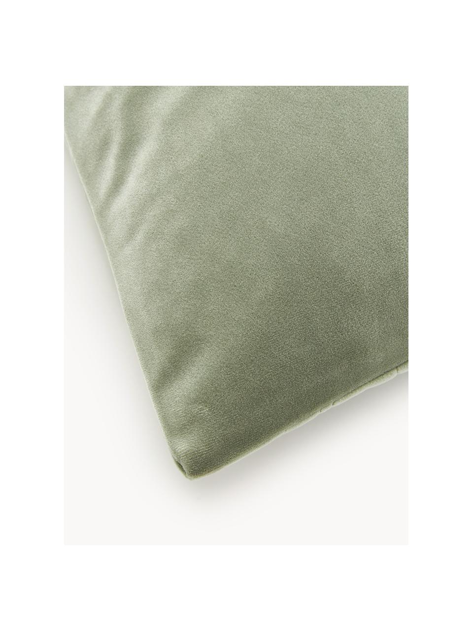 Sametový povlak na polštář s dekorativním zdobením Hera, 100% recyklovaný polyester, Šalvějově zelená, Š 45 cm, D 45 cm