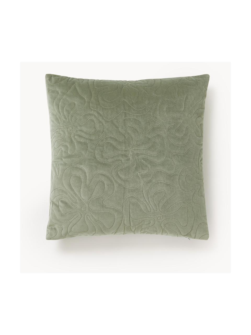 Samt-Kissenhülle Hera mit dekorativer Verzierung, 100 % recyceltes Polyester, Salbeigrün, B 45 x L 45 cm
