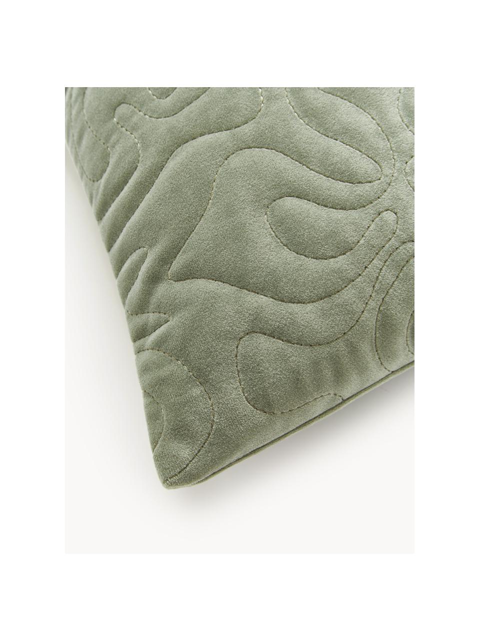 Funda de cojín de terciopelo con adornos Hera, 100% poliéster reciclado, Terciopelo verde salvia, An 45 x L 45 cm