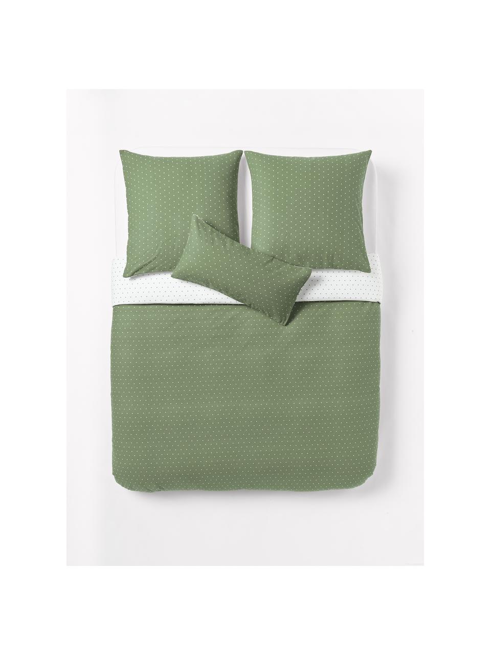 Housse de couette en flanelle réversible Betty, Vert olive, blanc, larg. 260 x long. 240 cm