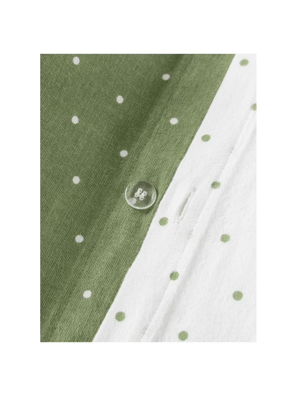 Omkeerbaar flanellen dekbedovertrek Betty, met stippels, Weeftechniek: flanel Draaddichtheid 80 , Olijfgroen, wit, B 135 x L 200 cm
