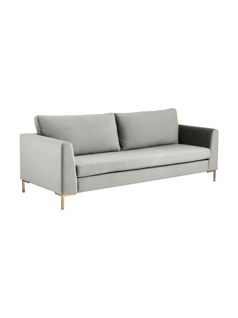 Sofa z aksamitu z metalowymi nogami Luna (3-osobowa), Tapicerka: aksamit (poliester) Dzięk, Nogi: metal galwanizowany, Jasnoszary aksamit, S 230 x G 95 cm