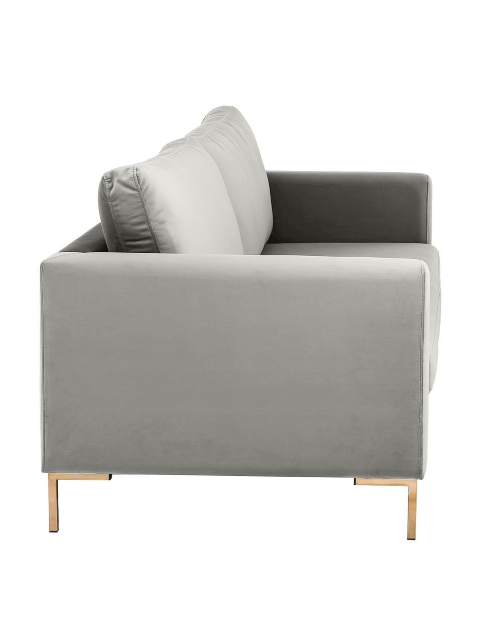 Sofá de terciopelo Luna (3 plazas), Tapizado: terciopelo (poliéster) Al, Estructura: madera de haya, Patas: metal galvanizado, Terciopelo gris claro, An 230 x F 95 cm
