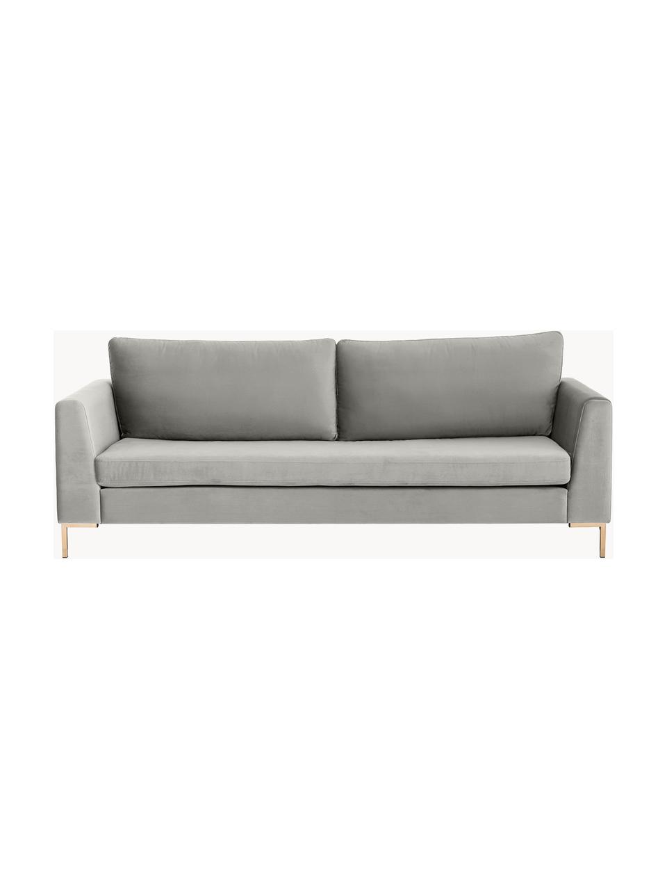 Sofa z aksamitu Luna (3-osobowa), Tapicerka: aksamit (100% poliester) , Stelaż: lite drewno bukowe, sklej, Nogi: metal galwanizowany, Szary aksamit, S 230 x G 95 cm