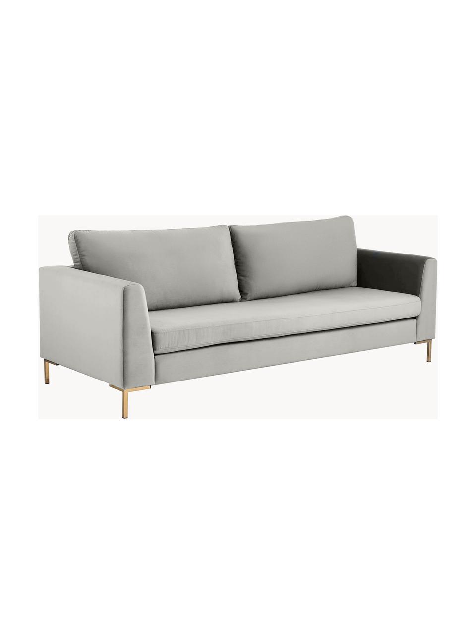 Sofa z aksamitu Luna (3-osobowa), Tapicerka: aksamit (100% poliester) , Stelaż: lite drewno bukowe, sklej, Nogi: metal galwanizowany, Szary aksamit, S 230 x G 95 cm