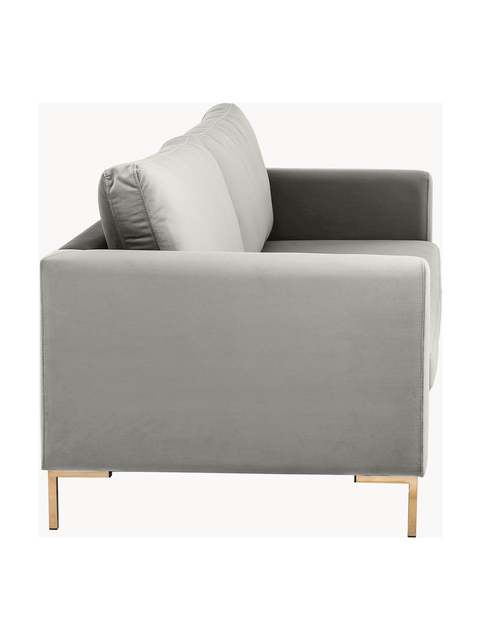 Sofa z aksamitu Luna (3-osobowa), Tapicerka: aksamit (100% poliester) , Stelaż: lite drewno bukowe, sklej, Nogi: metal galwanizowany, Szary aksamit, S 230 x G 95 cm