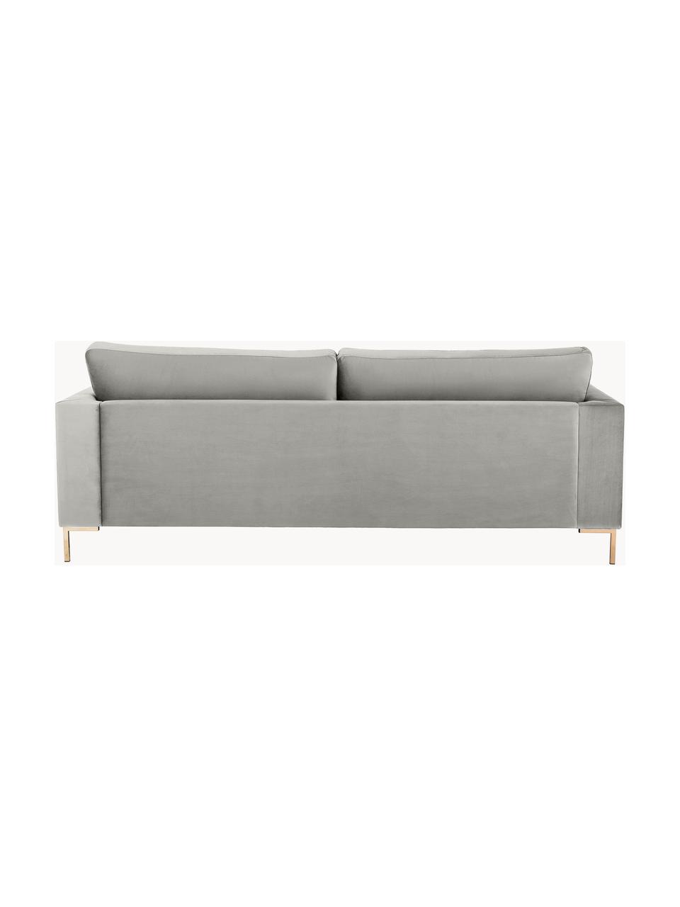 Sofa z aksamitu Luna (3-osobowa), Tapicerka: aksamit (100% poliester) , Stelaż: lite drewno bukowe, sklej, Nogi: metal galwanizowany, Szary aksamit, S 230 x G 95 cm