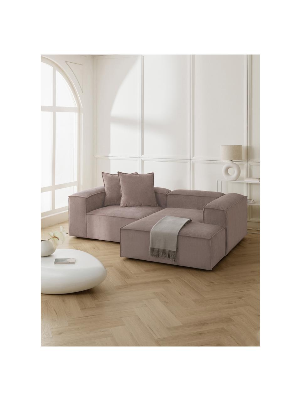 Narożna sofa modułowa ze sztruksu Lennon, Tapicerka: sztruks (92% poliester, 8, Stelaż: lite drewno sosnowe z cer, Nogi: tworzywo sztuczne Materia, Brązowy sztruks, S 238 x G 180 cm, prawostronna