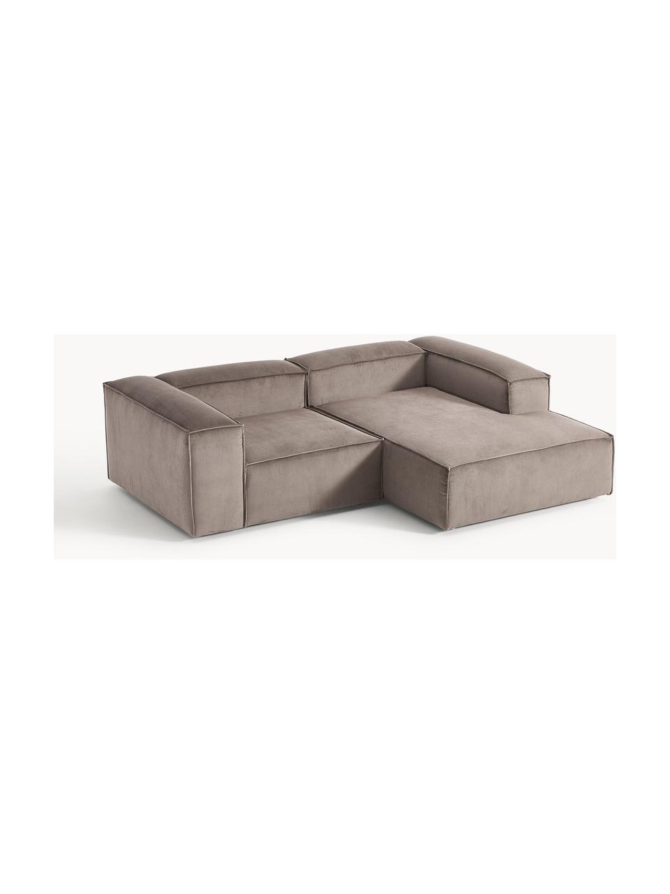 Sofá rinconera modular de pana Lennon, Tapizado: pana (92% poliéster, 8% p, Estructura: madera de pino maciza, ma, Patas: plástico Este producto es, Pana taupe, An 238 x F 180 cm, chaise longue derecha