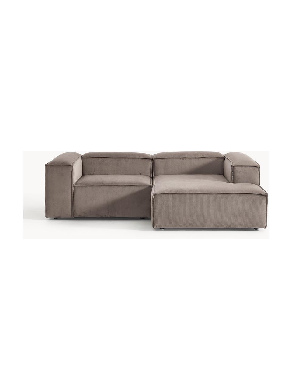 Modulaire hoekbank Lennon van corduroy, Bekleding: corduroy (92% polyester, , Frame: massief grenenhout, multi, Poten: kunststof Dit product is , Corduroy taupe, B 238 x D 180 cm, hoekdeel rechts