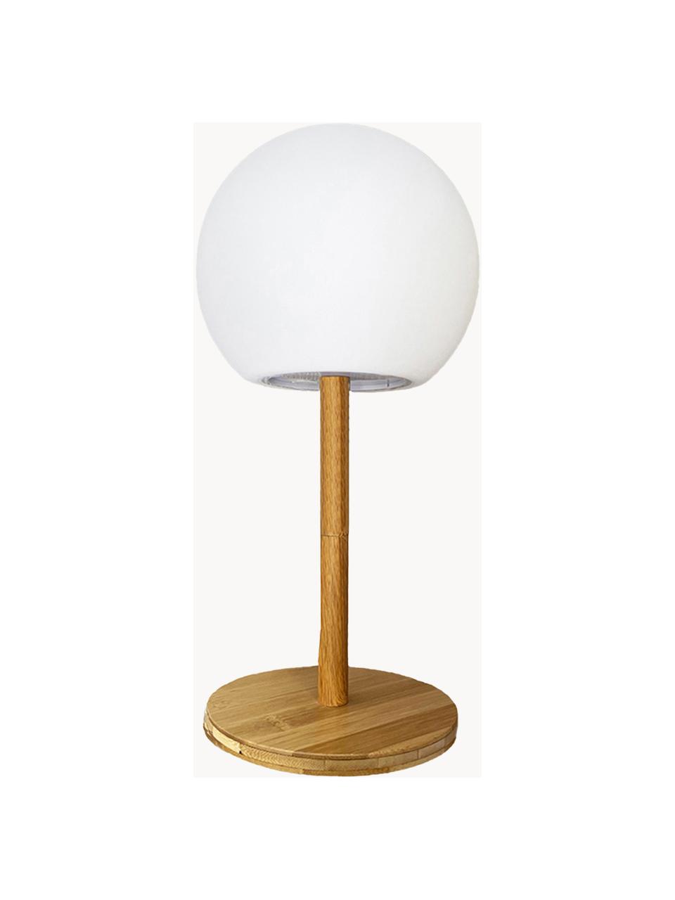 Lámpara de mesa LED regulable para exterior de bambú Luny, portátil, Pantalla: polietileno, Patas: bambú, Beige, marrón claro, Ø 13 x Al 28 cm