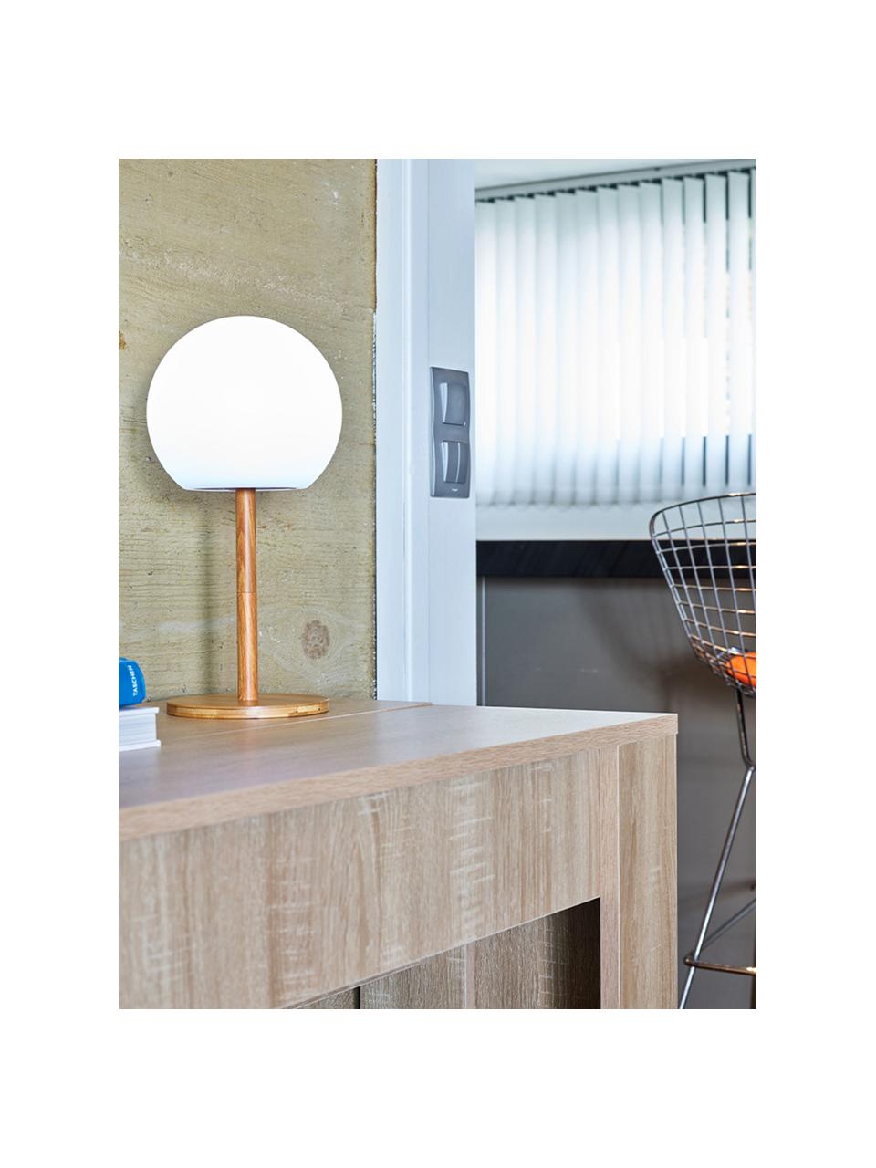 Lámpara de mesa LED regulable para exterior de bambú Luny, portátil, Pantalla: polietileno, Patas: bambú, Beige, marrón claro, Ø 13 x Al 28 cm