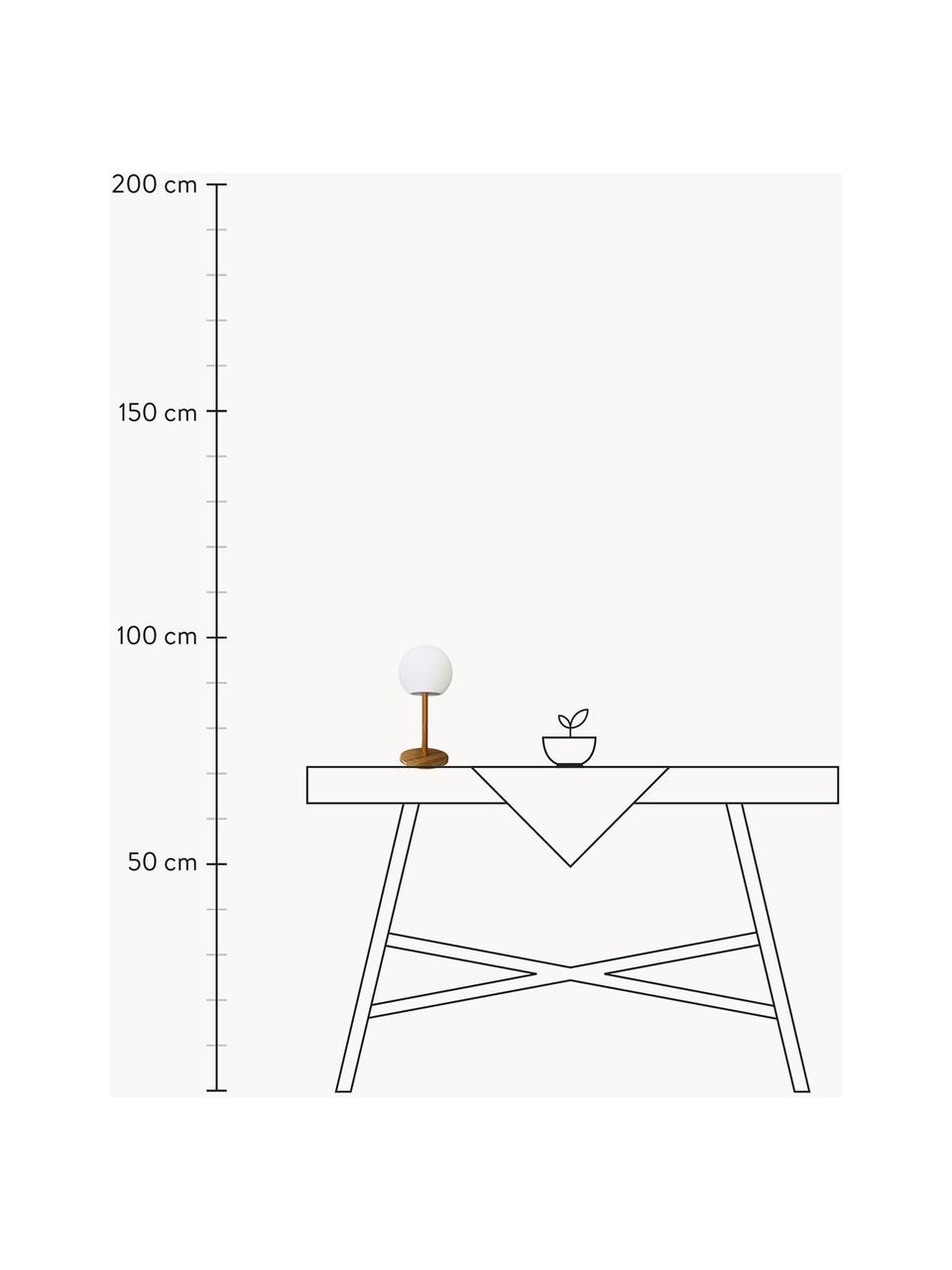 Mobiele dimbare LED outdoor tafellamp Luny met bamboe voet, Lampenkap: polyethyleen, Lampvoet: bamboe, Wit, lichtbruin, Ø 13 x H 28 cm