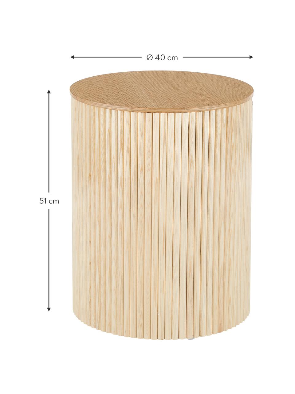 Dřevěný odkládací stolek s úložným prostorem Nele, MDF deska, ořechové dřevo, Dřevo, Ø 40 cm, V 51 cm