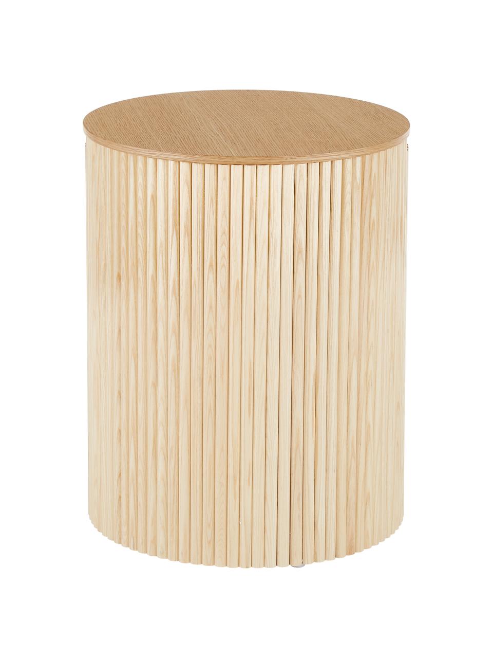Tavolino contenitore rotondo in legno Nele, Pannello di fibra a media densità (MDF) con finitura in legno di frassino, Legno, Ø 40 x Alt. 51 cm