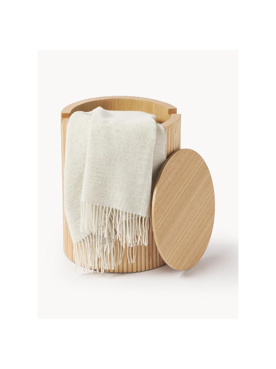 Holz-Beistelltisch Nele mit Stauraum, Mitteldichte Holzfaserplatte (MDF) mit Eschenholzfurnier, Holz, Ø 40 x H 51 cm