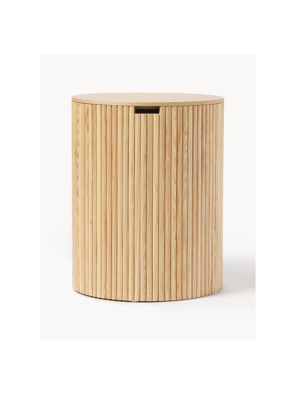 Kulatý dřevěný odkládací stolek s úložným prostorem Nele, MDF deska, ořechové dřevo, Světlé jasanové dřevo, Ø 40 cm, V 51 cm