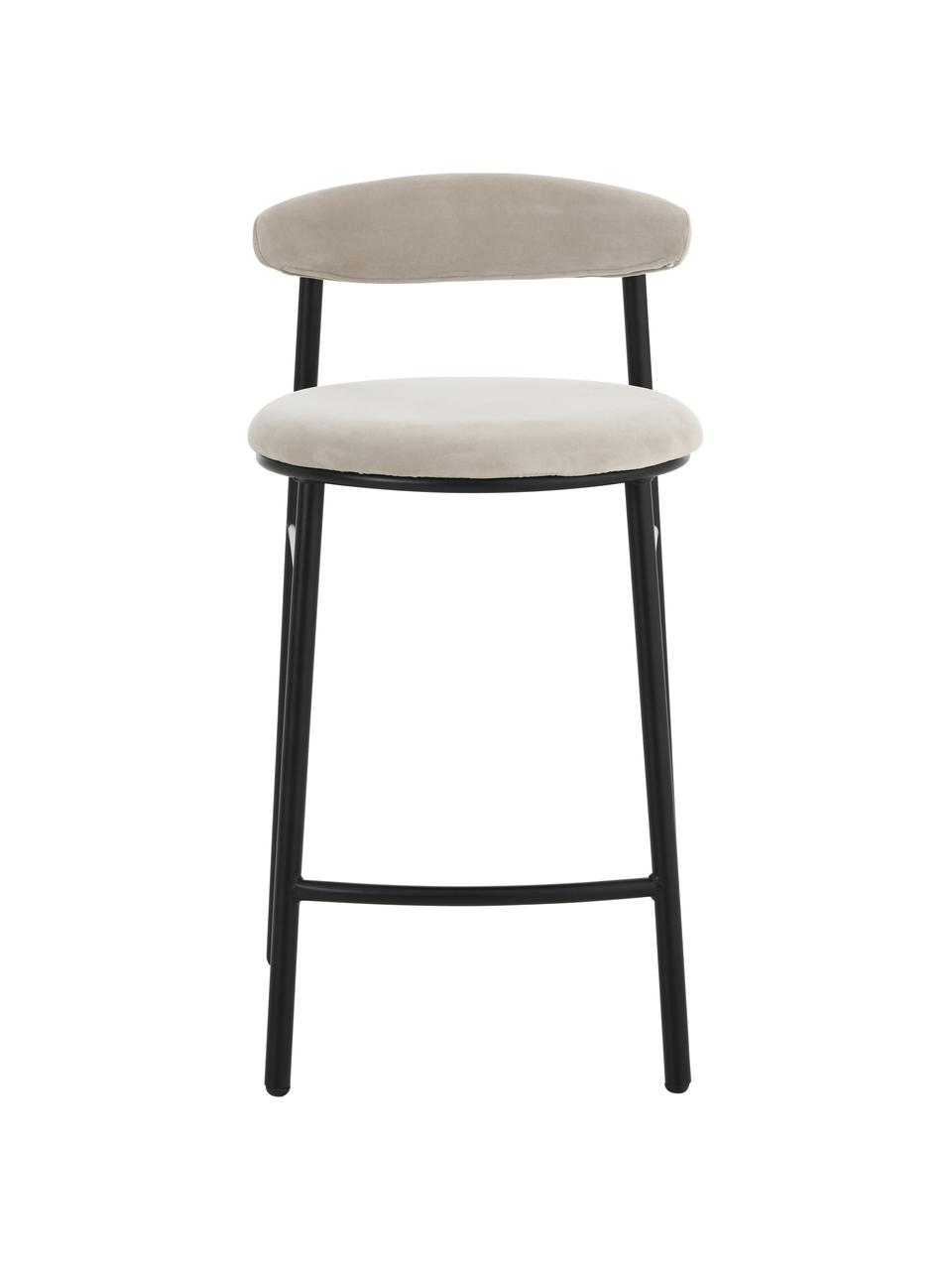 Fluwelen barstoel Doggi, Bekleding: 100% polyester fluweel, Frame: gecoat metaal, Fluweel crèmekleurig, zwart, B 44 x H 84 cm