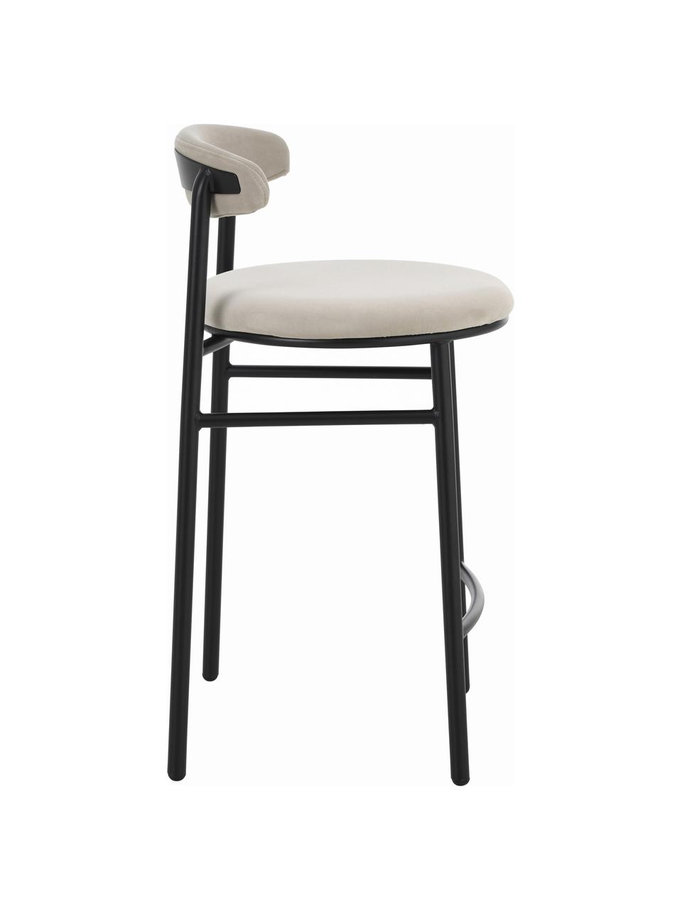 Sametová barová židle Doggi, Krémová, černá, Š 44 cm, V 84 cm
