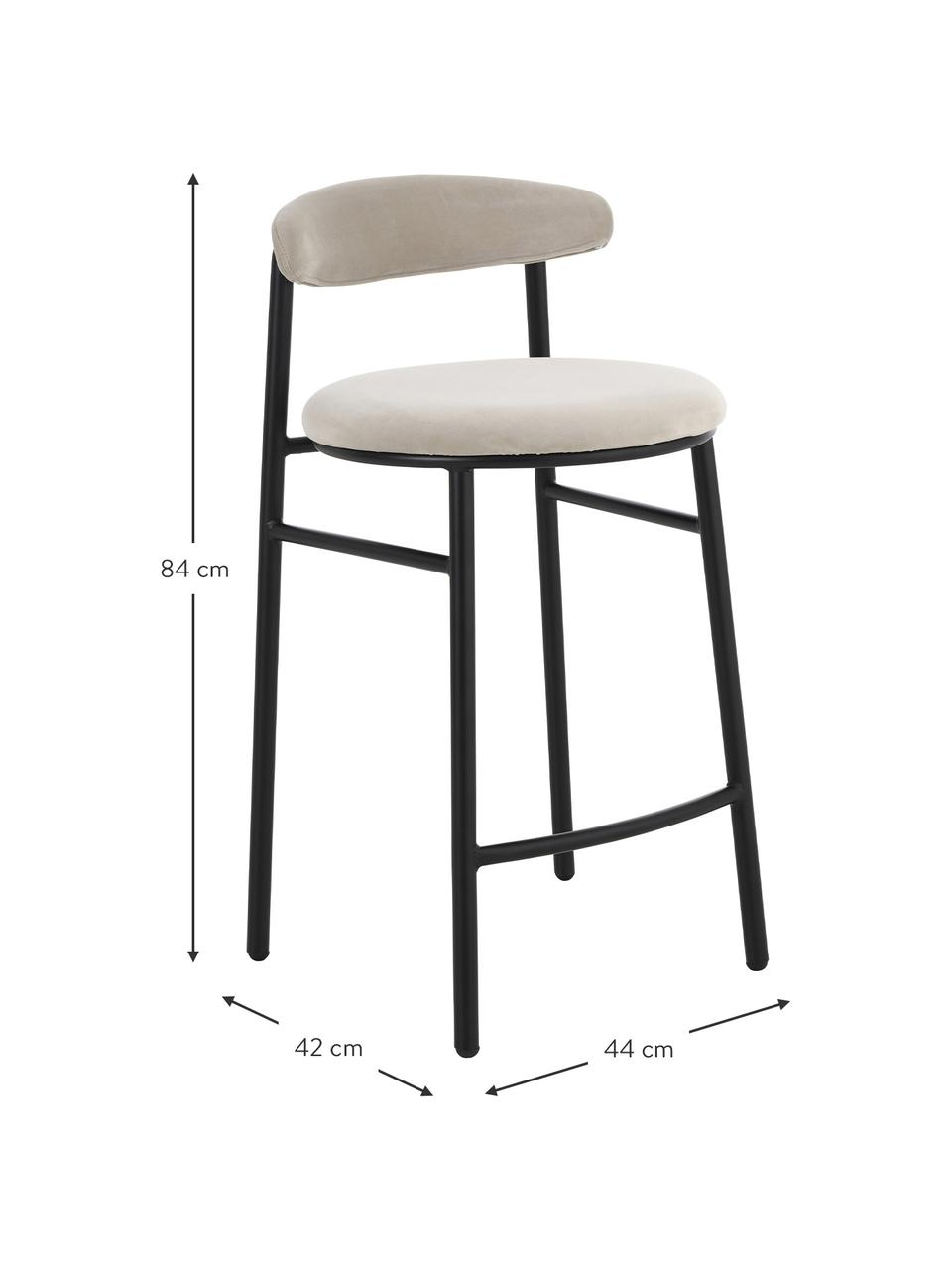 Sedia da bar in velluto Doggi, Rivestimento: 100% velluto di poliester, Struttura: metallo rivestito, Velluto crema, nero, Larg. 44 x Alt. 84 cm