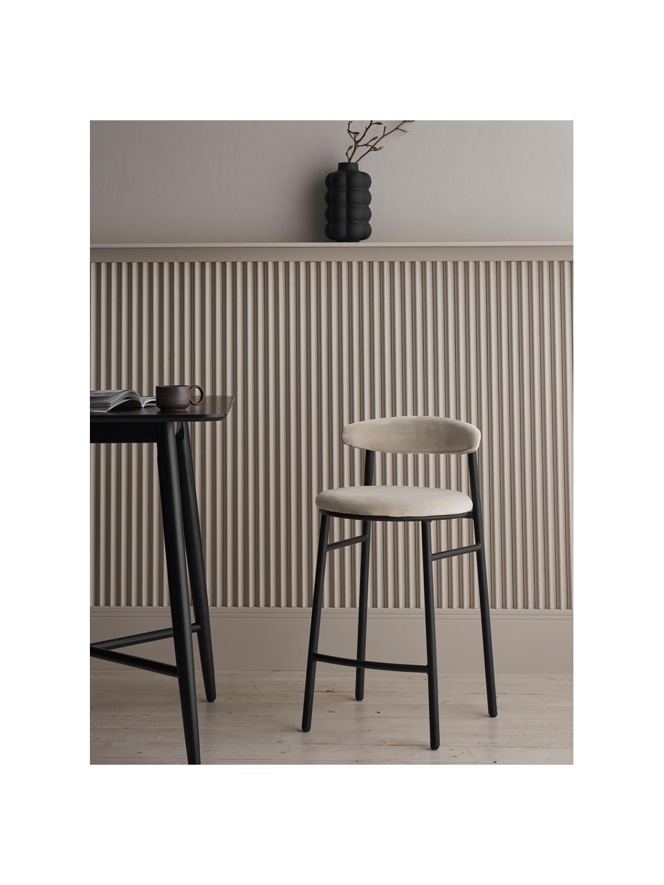 Tabouret de bar en velours Doggi, Velours couleur crème, noir, larg. 44 x haut. 84 cm