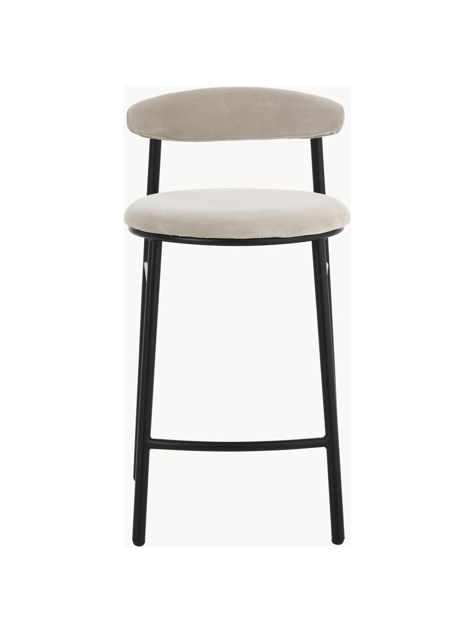Krzesło barowe z aksamitu Doggi, Tapicerka: 100% aksamit poliestrowy , Stelaż: metal powlekany, Kremowy aksamit, czarny, S 44 x W 84 cm