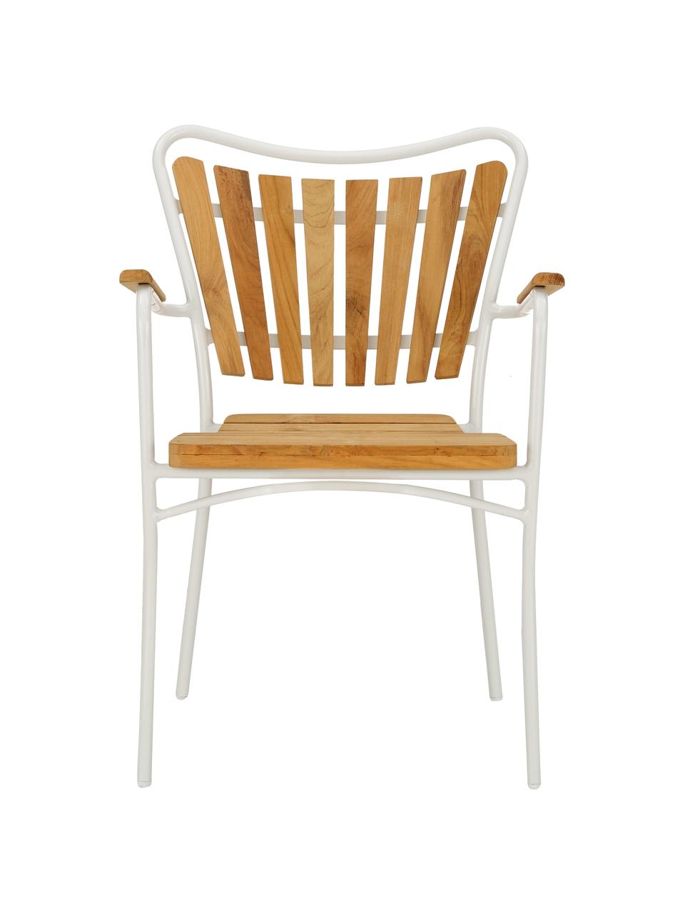 Outdoor armstoel Hard & Ellen van hout, Frame: gepoedercoat aluminium, Wit, teakhoutkleurig, B 56 x H 78 cm