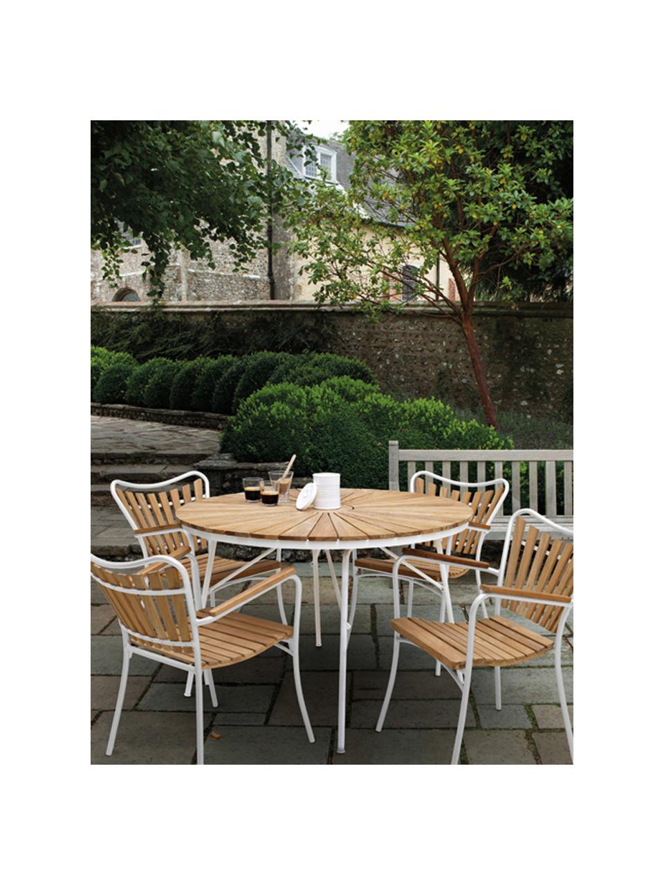 Sedia da giardino in legno con braccioli Hard & Ellen, Struttura: alluminio verniciato a po, Legno di teak bianco, Larg. 56 x Alt. 78 cm