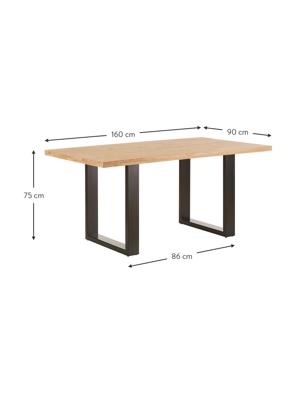 Eettafel Oliver met massief houten blad, Zitvlak: geolied massief wild eike, Poten: gepoedercoat metaal, Wild eiken, zwart, B 180 x D 90 cm